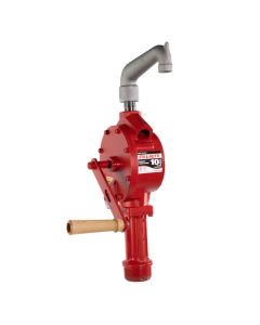 Fill-Rite FR113 manual hand-operated fuel transfer pump for diesel gasoline oils and more. Left side view.