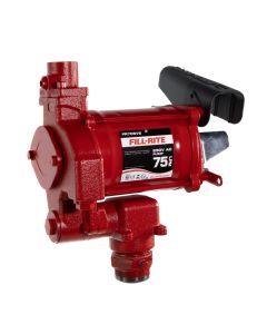 Fill-Rite FR705VE 230V AC 20 GPM fuel transfer pump with accessories for diesel gasoline and more. Left side view.