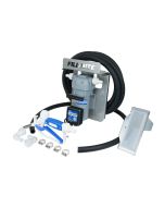 Fill-Rite DF012CMN520 12V DC 8 GPM DEF transfer pump with tote bracket and manual nozzle.