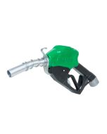 Fill-Rite N100DAU12G automatic dispensing nozzle with a 1 inch inlet and a diesel-sized outlet spout. Green cover.